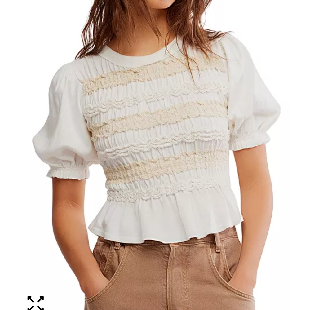 Free People White Smocked Blouse